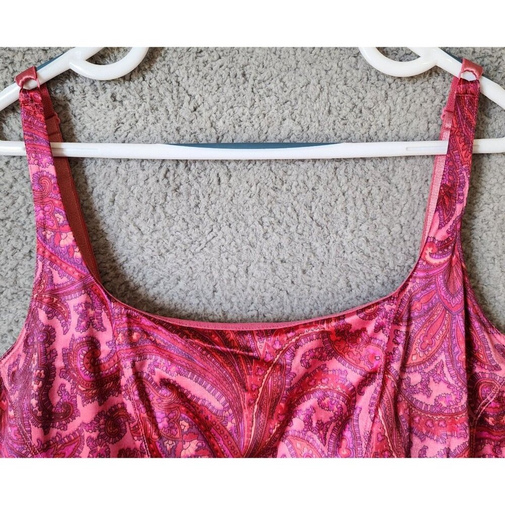 Cacique Lane Bryant Women Sleeveless Cropped Corset Top Satin Pink Paisley 26/28 - Picture 3 of 13